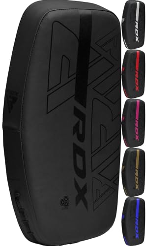 RDX Thai Pads Curved Kickboxing Muay Thai with Solid Handle Grip, Maya Hide Leather KARA Strike Shield for Knees Elbows Kicks Punches, Coaching Training Boxing MMA Martial Arts Taekwondo Combat Sports - color: BLACK, size: Pair