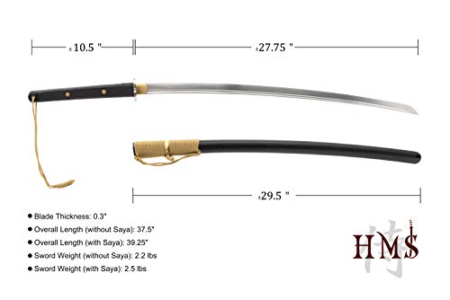 28.3" Manganese Spring Steel Katana Sword, Heat-Tempered Display