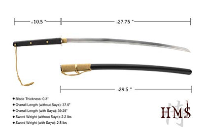 28.3" Manganese Spring Steel Katana Sword, Heat-Tempered Display