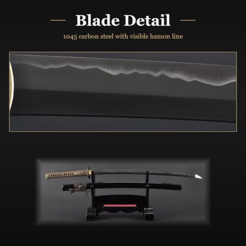 Katana Samurai Sword, 1045 Carbon Steel, Hand Forged, Full Tang - color: Tubulent Ocean Pattern Tsuba