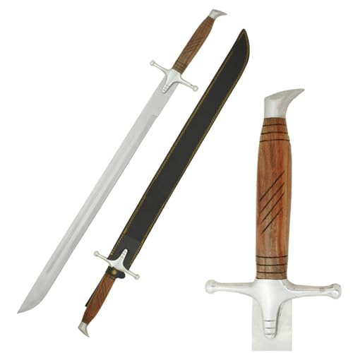 Medieval Warrior Knights Templar Long Sword with Sheath Steel Guard, Leather Wrapped Handle - color: Scimitar-Style