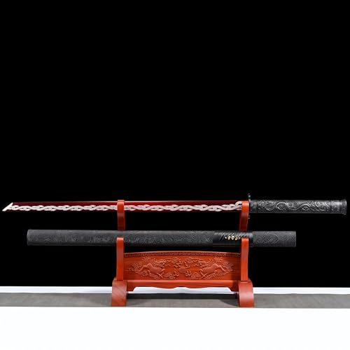 Japanese Samurai Sword, Iaido Katana Carbon Steel Blade Real Sword for Display Decoration and Gift - color: Red Dragon Entangling Sword