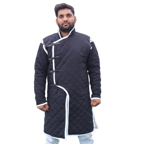 THE MEDIEVALS Thick Padded Gambeson Coat Aketon Full Length Jacket Armor Costumes Dress SCA - color: Black, size: Medium