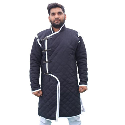 THE MEDIEVALS Thick Padded Gambeson Coat Aketon Full Length Jacket Armor Costumes Dress SCA - color: Black, size: Medium
