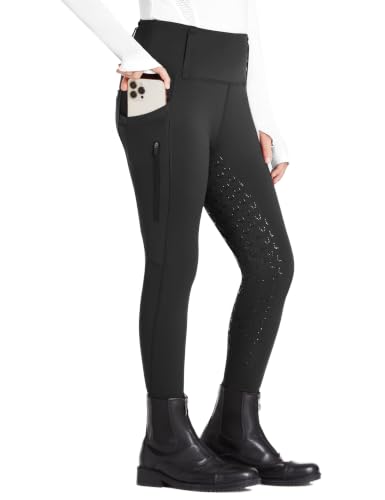 FitsT4 Sports Girls Riding Pants Full Seat High Waist Equestrian Breeches - color: Black, size: Medium