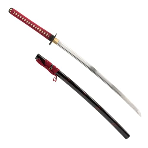 Hand Forged Wakizashi, Full Tang Heat-Tempered Japanese Short Sword - color: Warrior Red Tsuka