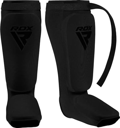 RDX Shin Guards Kickboxing Muay Thai, SATRA Approved, MMA Leg Instep Protection Pads, Sparring Training Martial Arts Boxing, Elasticated Padded Protector, Karate BJJ Taekwondo Gear, Men Women - color: Full Black, size: Small