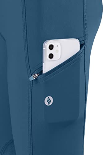 SANTINY Girls Horse Riding Pants with Zipper Pockets Kids Stretchy Equestrian Breeches Knee-Patch Youth Schooling Tights - color: Deep Blue, size: Medium
