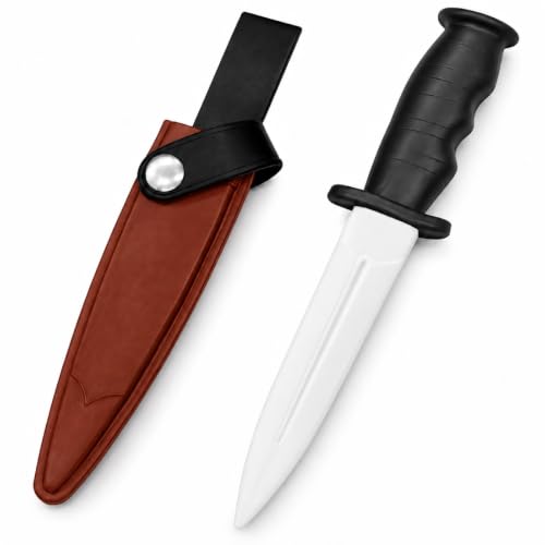 TIETHEKNOT Rubber Dagger Safe Fake Prop Knife with Sheath Harmless Cosplay Accessory Halloween props 10.5 Inch Length (red) - color: Red