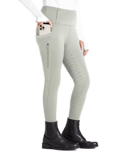 FitsT4 Sports Girls Riding Pants Full Seat High Waist Equestrian Breeches - color: Beige, size: X-Large