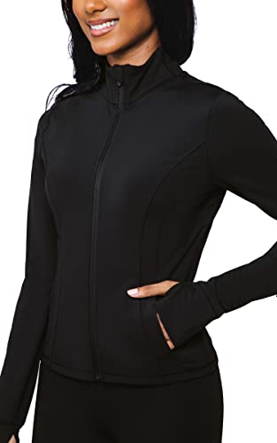 Interlink Ribbed Princess Seam Performance Jacket - color: Black Interlink High Low Hem, size: Large