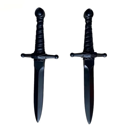 Fake Knife Foam Sword, 15" Realistic Fake Dagger Knife Prop,Medieval Knight Weapons for LARP Costume Halloween - color: Black