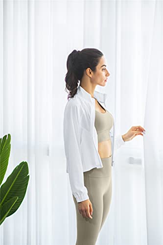 altiland Women's UPF 50+ Athletic Running Track Zip Up Cropped Jackets - color: White, size: Small