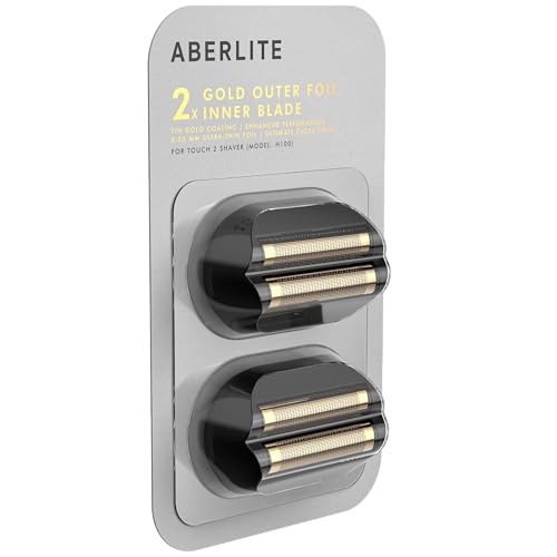 Aberlite Touch 2 Foil Head Shaver Replacement Inner Blade + Outer Foil Set (Gold TiN coating) (2 x 2-piece set) (Enhanced Performance) (Gold) - color: Gold