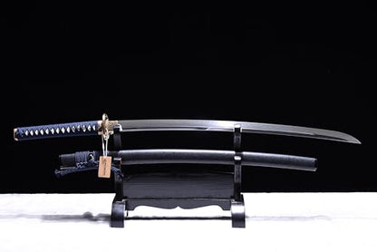 MURASAME Katana Sword 41" T10 Steel Clay Tempered Razor Sharp Blade Full Tang Handmade - color: Blue-Dragonfly Theme Unkubi Zukuri