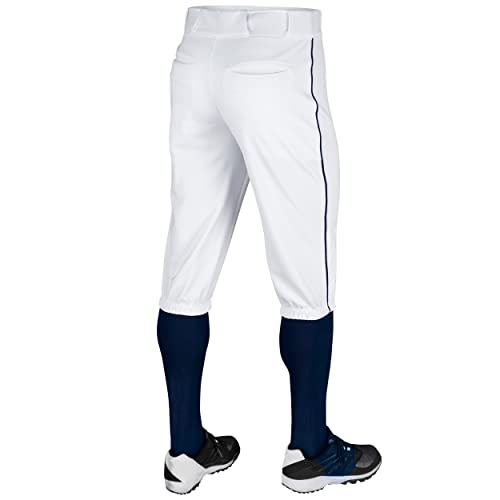 CHAMPRO Boy's Triple Crown Baseball Pant Knickers with Braid - color: White, Navy Pipe, size: Large