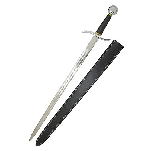 Medieval Warrior Knights Templar Long Sword with Sheath Steel Guard, Leather Wrapped Handle - color: Silver Knight