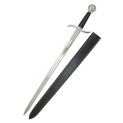 Medieval Warrior Knights Templar Long Sword with Sheath Steel Guard, Leather Wrapped Handle - color: Silver Knight
