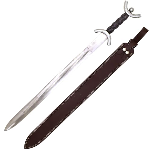 Medieval Warrior Knights Templar Long Sword with Sheath Steel Guard, Leather Wrapped Handle - color: Celtic