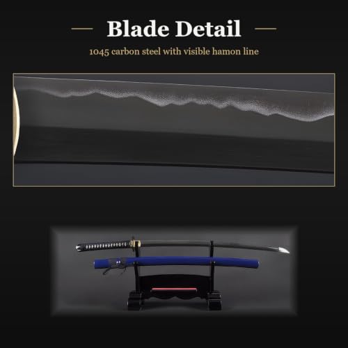 1045 Katana, Hand Forged Full Tang Japanese Sword | Classic Tsuba Series - color: Blue,White