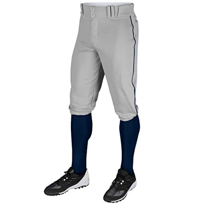 CHAMPRO Boy's Triple Crown Baseball Pant Knickers with Braid - color: Grey, Navy Pipe, size: X-Small