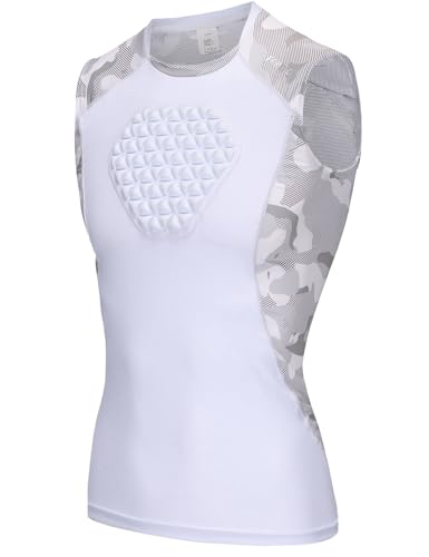 PORTEC Youth Chest Protector Padded Compression Shirt, Sternum Rib Guard - color: White Camo, size: Large