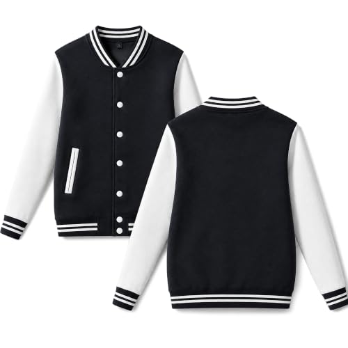 babyhealthy Men's Women's Varsity Baseball Jacket Casual Letterman Bomber Jacket Windbreaker Lightweight Jacket Coat - color: 001 Black, size: X-Large