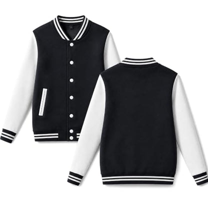 babyhealthy Men's Women's Varsity Baseball Jacket Casual Letterman Bomber Jacket Windbreaker Lightweight Jacket Coat - color: 001 Black, size: 4X-Large