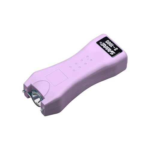 SABRE 2-in-1 Stun Gun and Flashlight and Belt Holster, Emits 1.60 Powerful Pain Inducing Microcoulombs (µC) Charge, 120 Lumen LED Flashlight, Rubberized Grip, Compact Design, Rechargeable - color: Lavender