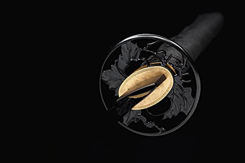 Traditional Heat/Clay Tempered Hand Forged Katana Sword | Real 1060/1095 T10 High Carbon Steel Sharp Full Tang Katanas | Practical Authentic Japanese Samurai Swords - color: Iron Leaves