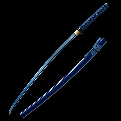 Traditional Heat/Clay Tempered Hand Forged Katana Sword | Real 1060/1095 T10 High Carbon Steel Sharp Full Tang Katanas | Practical Authentic Japanese Samurai Swords - color: Iron Tsuba