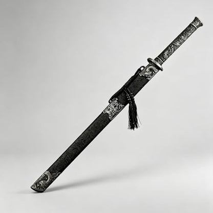 Japanese Katana, Hand Forged Full Tang Sword Unsharpened with Dragon Carving for Iaido Kendo, Collection & Gift for Adults