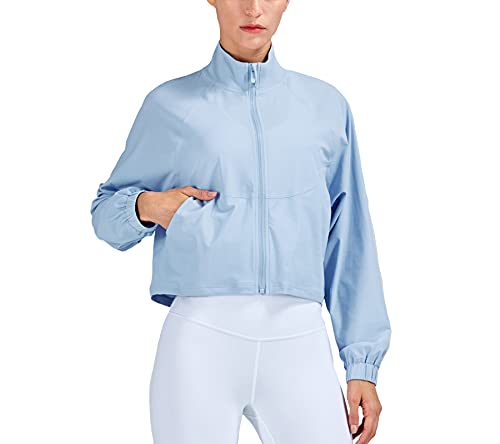 altiland Women's UPF 50+ Athletic Running Track Zip Up Cropped Jackets - color: Airy Blue, size: X-Small