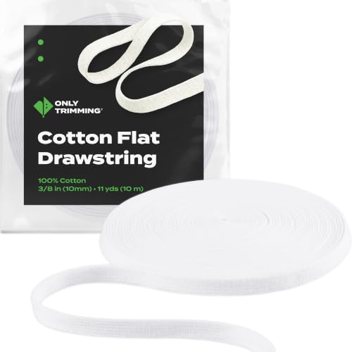 100% Cotton Flat Drawstring Cord, 3/8 Inch x 11 Yards, White - color: White