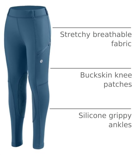 SANTINY Girls Horse Riding Pants with Zipper Pockets Kids Stretchy Equestrian Breeches Knee-Patch Youth Schooling Tights - color: Deep Blue, size: Medium