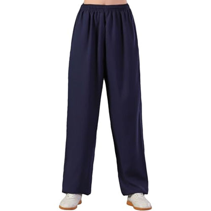 ZooBoo Men's Cotton Linen Kung Fu Pants Elastic Waist Tai Chi Trousers - color: Navy, size: Small
