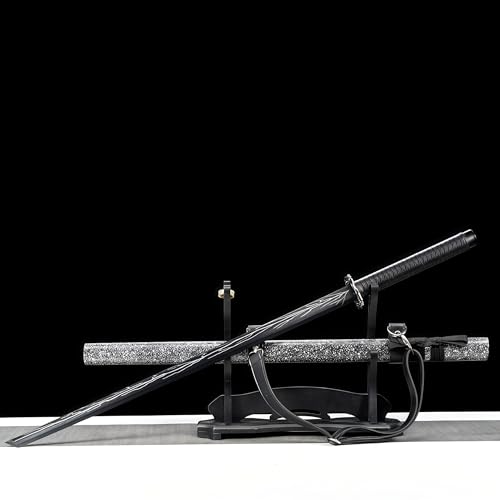 Japanese Samurai Sword, Iaido Katana Carbon Steel Blade Real Sword for Display Decoration and Gift - color: Black Rain Katana Sword