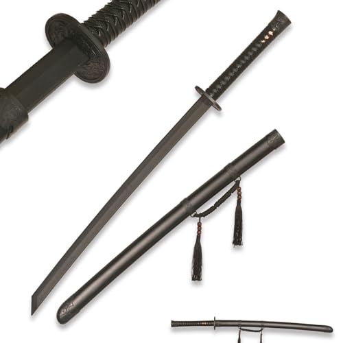 39" Plastic Martial Arts Polypropylene Training Katana Practice Sword, Black Chinese Tang Dynasty Style Dragon Pattern Decorated Sword with Scabbard and Tassel - color: D-Royal Guards