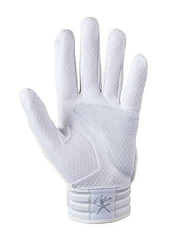 Mizuno Finch Softball Padded Batting Gloves | Pair | Adult and Youth | Nonslip Palm | Padded ShockPalm | FlexMesh Back | QuikAdjust Wrist Tab - color: White/Gold, size: X-Small, style: Finch Youth Softball Padded Batting Glove