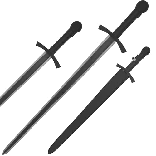 Medieval Warrior Knights Templar Long Sword with Sheath Steel Guard, Leather Wrapped Handle - color: Black 4008