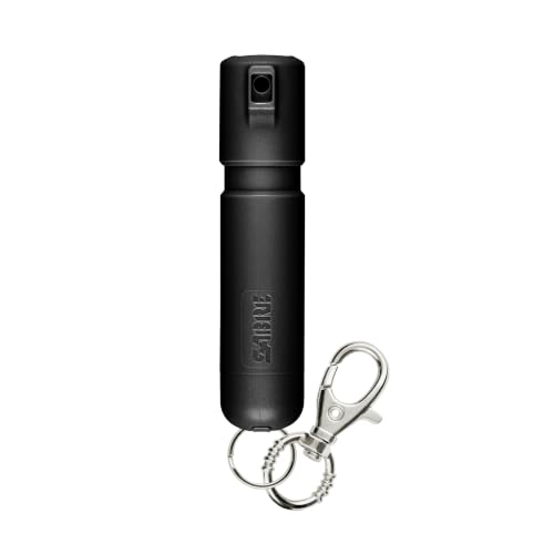 SABRE Mighty Discreet Pepper Spray with Snap-Clip Keychain - Pocket Size for Running, Walking, Keys & Travel, Fits in Small Bags & Purses, Max Strength Self Defense, UV Dye, 12 ft Range, 0.18 fl oz - color: Black