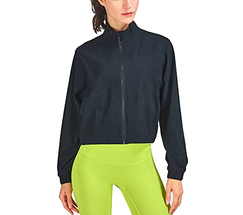altiland Women's UPF 50+ Athletic Running Track Zip Up Cropped Jackets - color: Black, size: Medium
