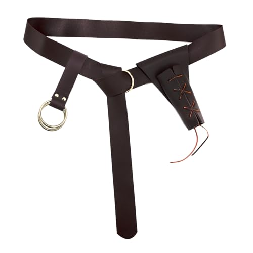 3 Packs Medieval Leather Belt Sword Dagger Frog Renaissance Belt Sword Holster for Halloween Knight Pirate Costume - color: Coffee