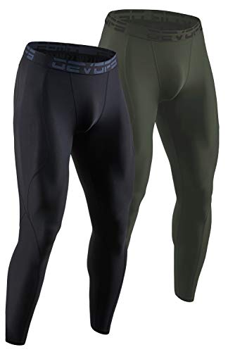 DEVOPS 2-3 Pack Men's Compression Pants Leggings Tights Pocket/Non-Pocket - color: 1# (Basic) - Black / Olive, size: Large