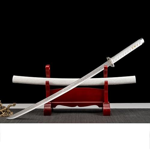Japanese Samurai Sword, Iaido Katana Carbon Steel Blade Real Sword for Display Decoration and Gift - color: White Katana