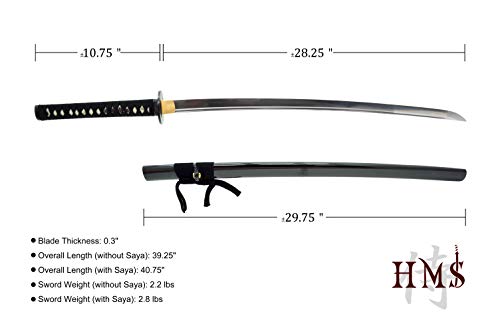 Katana Samurai Sword, 1045 Carbon Steel, Hand Forged, Full Tang - color: Iron 840
