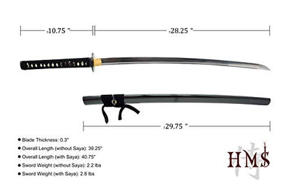 Katana Samurai Sword, 1045 Carbon Steel, Hand Forged, Full Tang - color: Iron 840