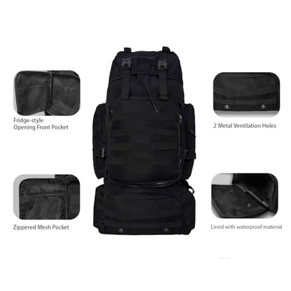Tactical 80L Hiking Backpack with Dedicated Shoe Compartment - Large Capacity Rucksack for Camping Backpacking Men Women - Outdoor Trekking Travel Pack (Black)