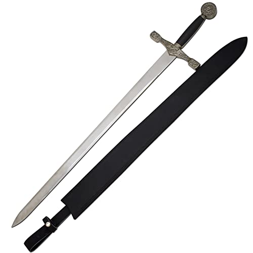 Medieval Warrior Knights Templar Long Sword with Sheath Steel Guard, Leather Wrapped Handle - color: Excalibur