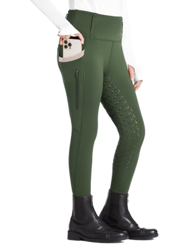 FitsT4 Sports Girls Riding Pants Full Seat High Waist Equestrian Breeches - color: Army Green, size: X-Small
